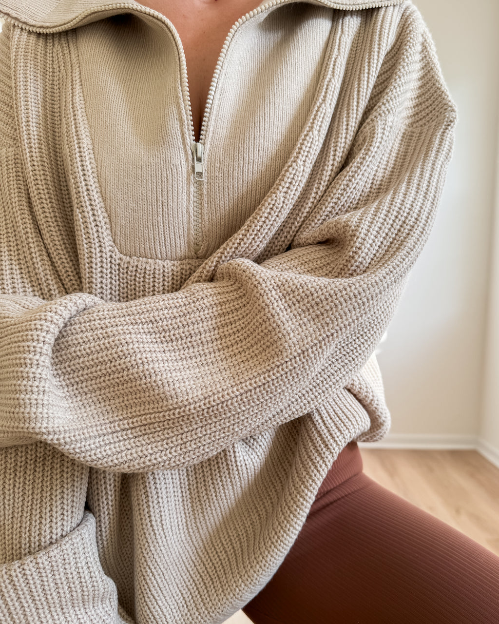 Slow Sundays Half Zip Sweater | Tan