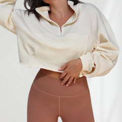 Cream Cropped Quarter Zip