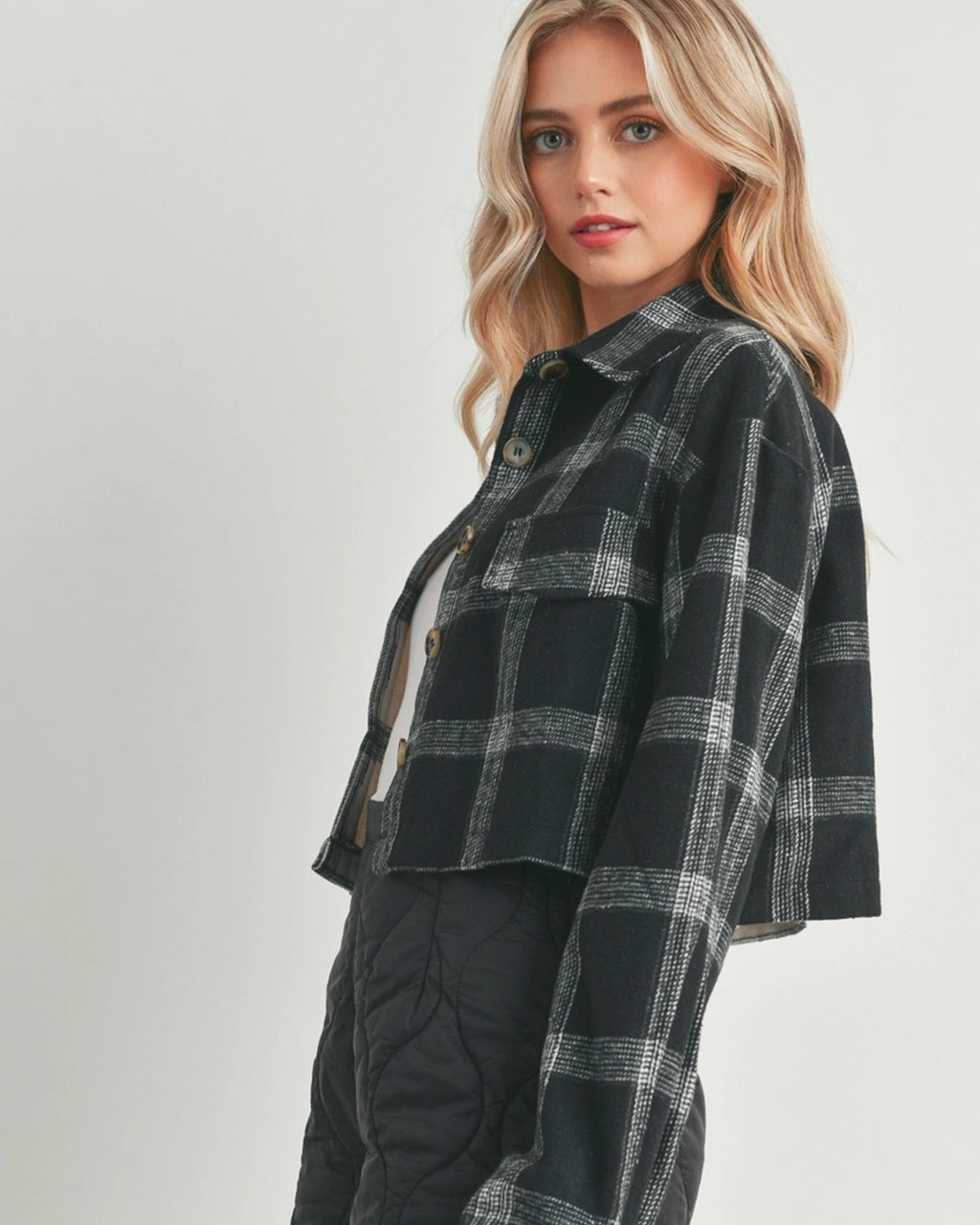 Color Block Cropped Flannel