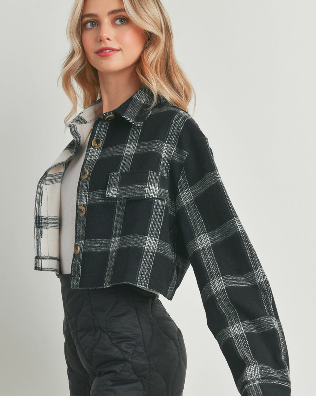 Color Block Cropped Flannel