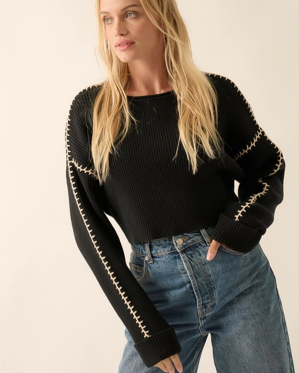 Stitch Seam Cropped Sweater