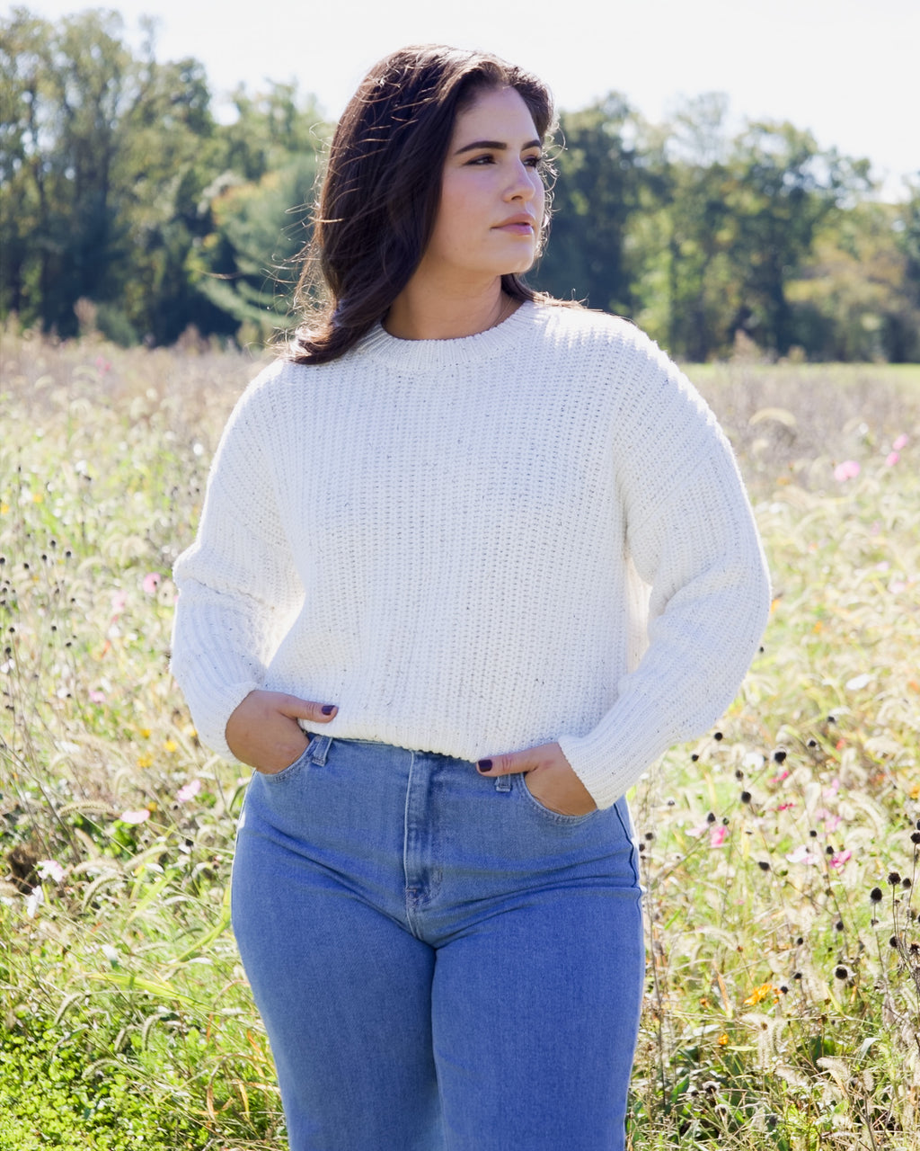 Cozy Chunky Knit Sweater | Speckled White