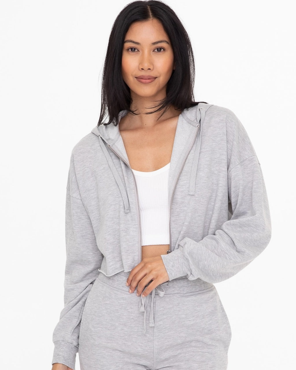 Cropped Zip Up Hoodie | Grey