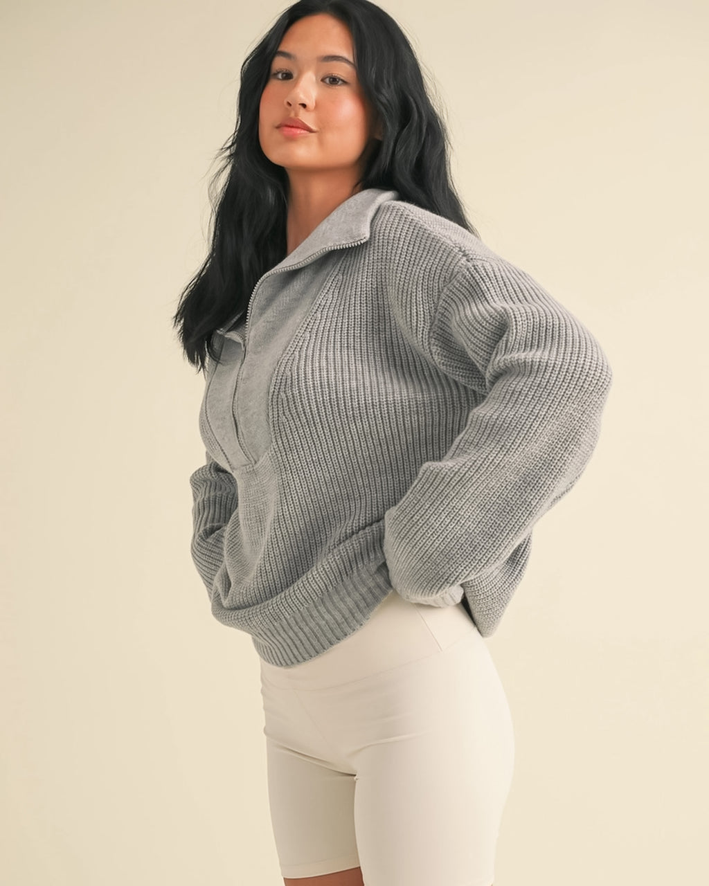 Slow Sundays Half Zip Sweater | Grey