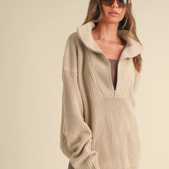 Slow Sundays Half Zip Sweater | Tan