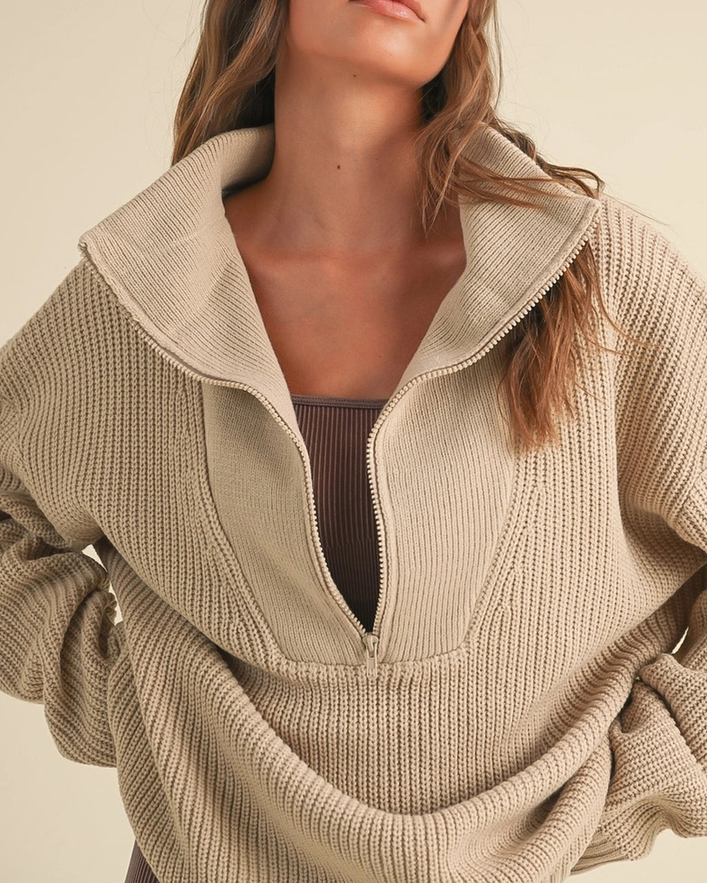 Slow Sundays Half Zip Sweater | Tan