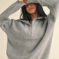 Slow Sundays Half Zip Sweater | Grey