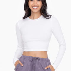 Long Sleeve Crop Top | White