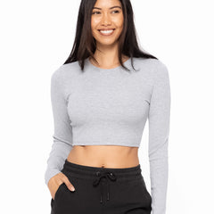 Long Sleeve Crop Top | Grey