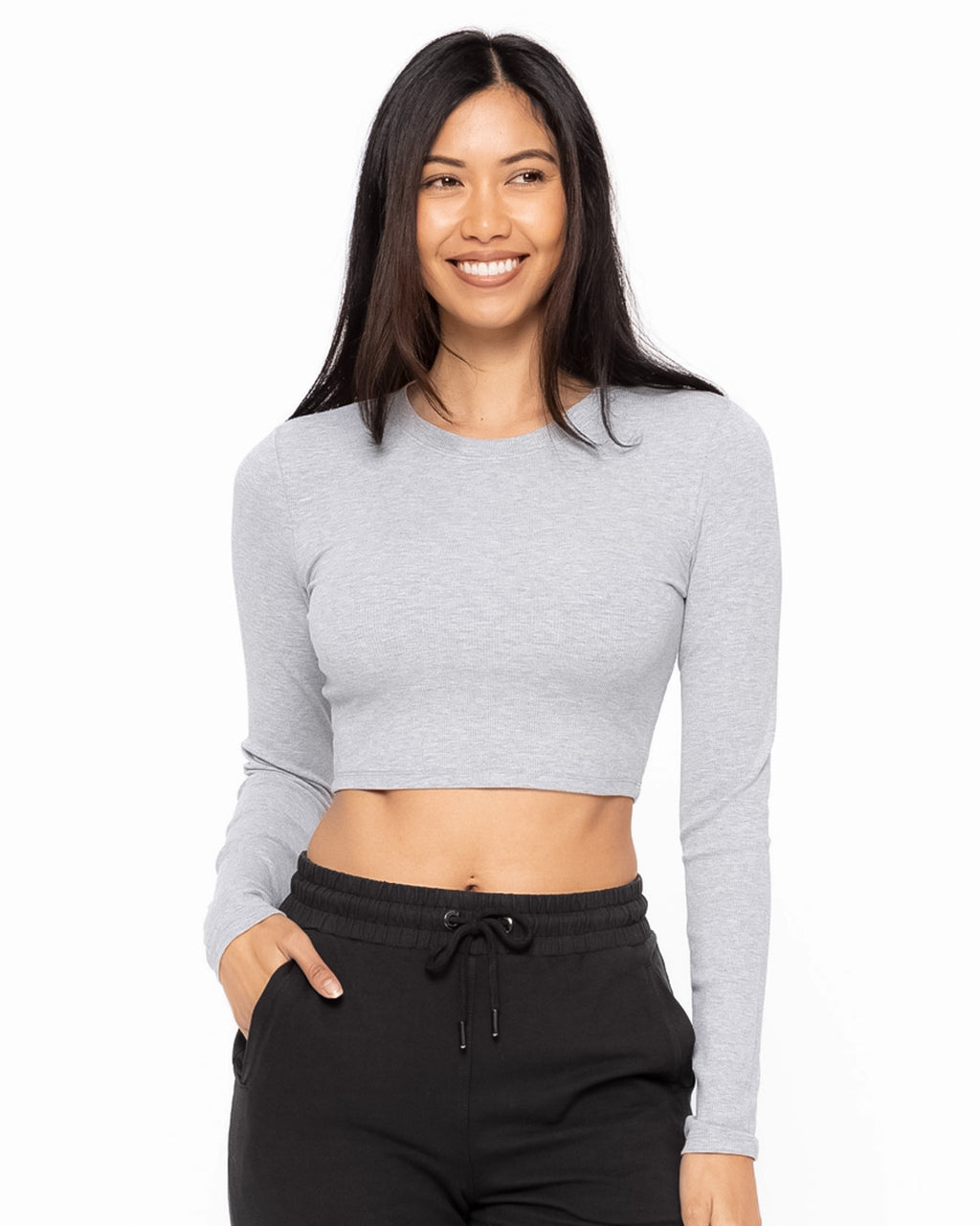 Long Sleeve Crop Top | Grey