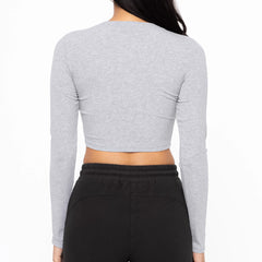 Long Sleeve Crop Top | Grey