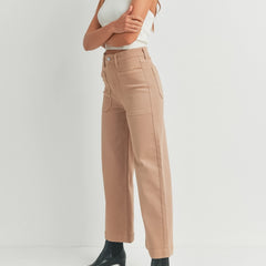 Patch Pocket Wide Leg Jeans | Latte