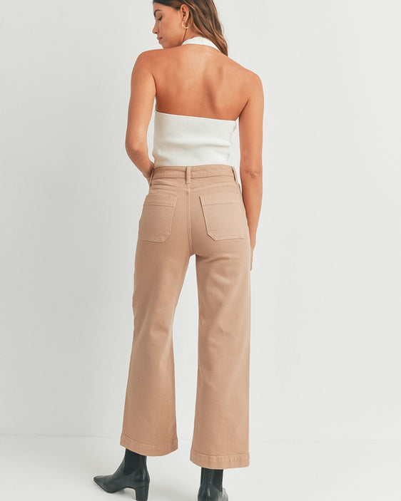 Patch Pocket Wide Leg Jeans | Latte