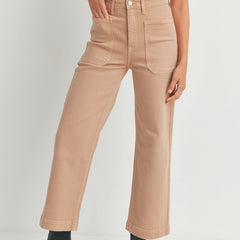 Patch Pocket Wide Leg Jeans | Latte